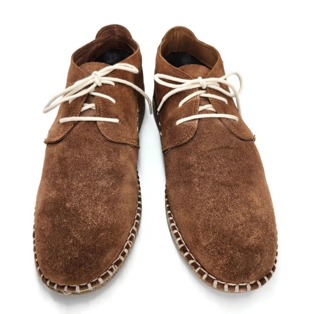 Roan Tibor Handcrafted Brown Suede Jute Stiched Midsole Lace-Up Chukka Boots